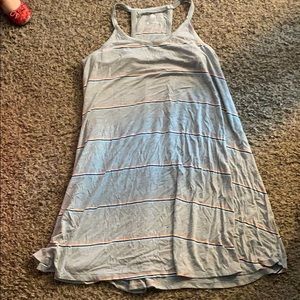 Gray/coral/yellow/navy/light blue stripe dress